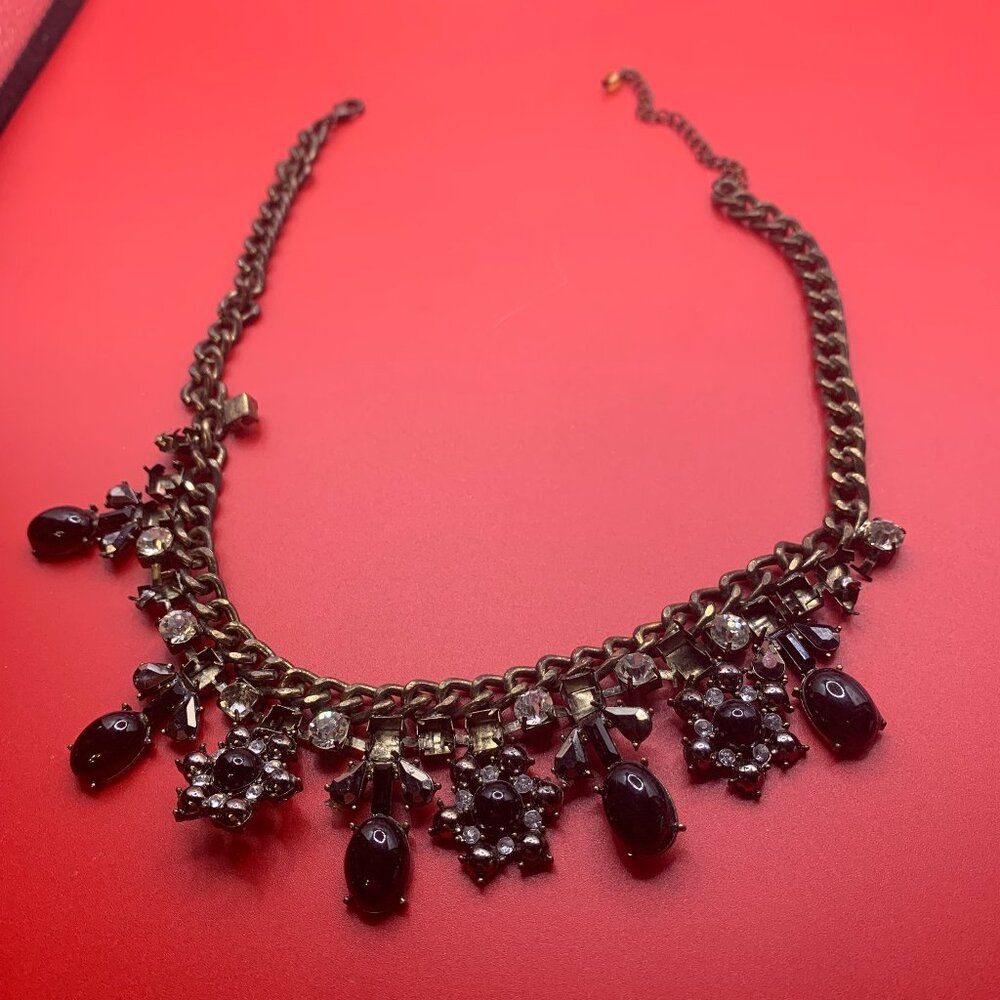 Rhinestone Black Bead Bib Collar Chain Necklace 20" SELLING AS IS   SELLING AS I